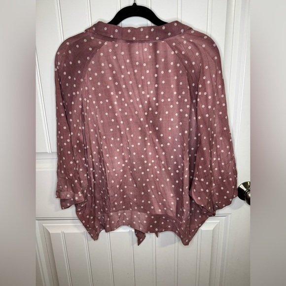 Fate Pink Ombre Polka Dot Tie Front Button Down Blouse - Picture 7 of 7